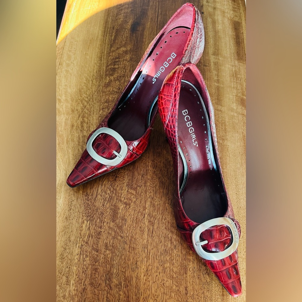 BCBGIRLS pointed toe high heels, dark red , like new
